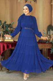 Modest Sax Blue Ruffle Dress 44761SX - 2