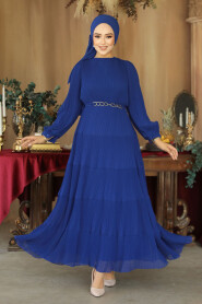 Modest Sax Blue Ruffle Dress 44761SX - 3