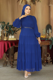 Modest Sax Blue Ruffle Dress 44761SX - 4