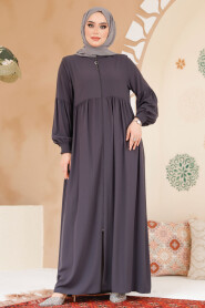 Modest Smoke Color Abaya 45286FU - 4