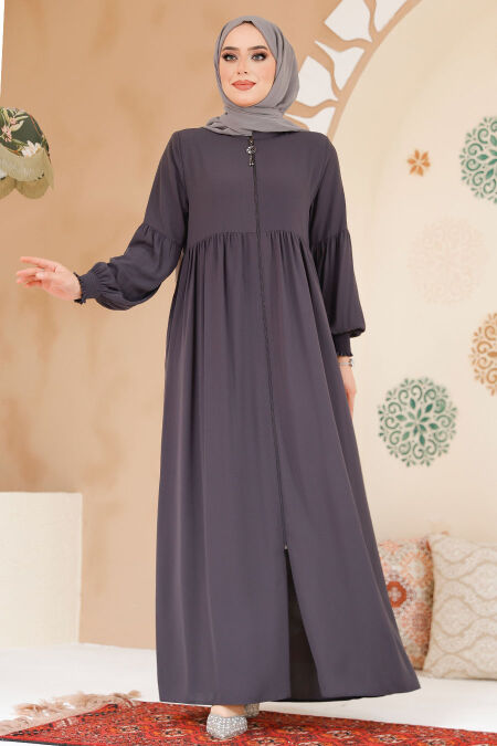 Modest Smoke Color Abaya 45286FU - NEVA STYLE
