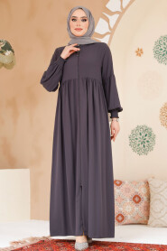 Modest Smoke Color Abaya 45286FU - 3