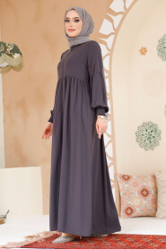 Modest Smoke Color Abaya 45286FU - 2