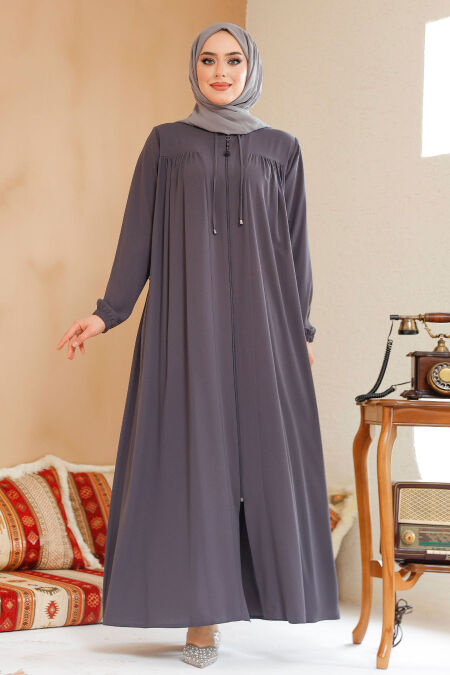 Modest Smoke Color Abaya 45290FU - NEVA STYLE