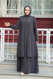 Modest Smoke Color Abaya Dress 29131FU - 3