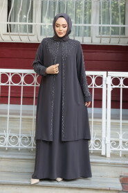 Modest Smoke Color Abaya Dress 29131FU - 2