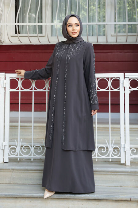 Modest Smoke Color Abaya Dress 29131FU - NEVA STYLE