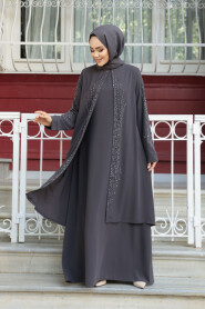 Modest Smoke Color Abaya Dress 29132FU - 1