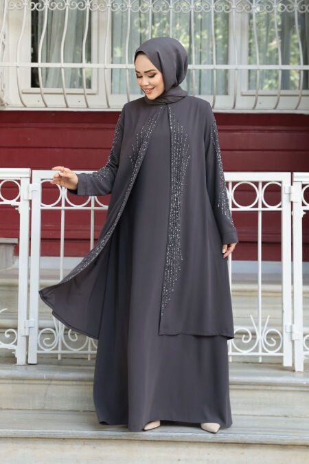 Modest Smoke Color Abaya Dress 29132FU - NEVA STYLE