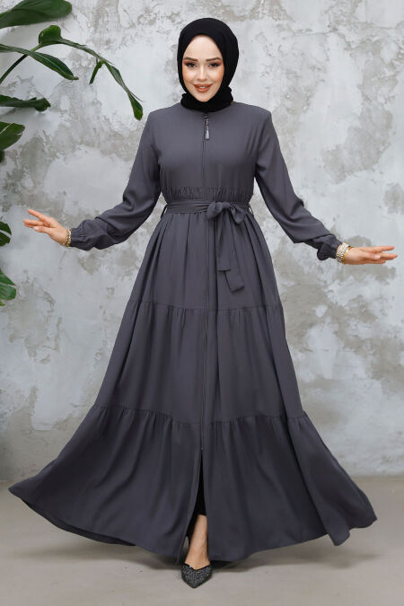 Modest Smoke Color Abaya Dubai 80781FU - NEVA STYLE