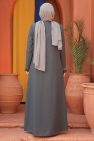 Modest Smoke Color Abaya For Women 26331FU - 4