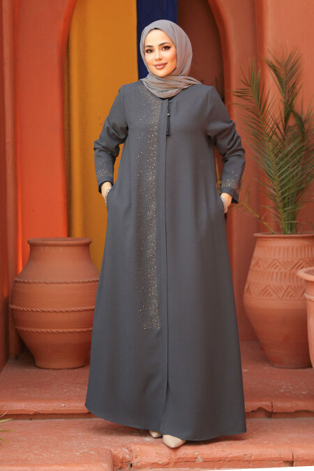Modest Smoke Color Abaya For Women 26331FU - NEVA STYLE