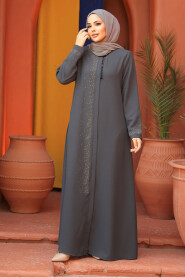 Modest Smoke Color Abaya For Women 26331FU - 2