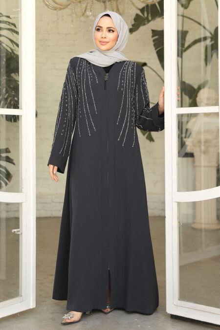 Modest Smoke Color Abaya For Women 29111FU - NEVA STYLE