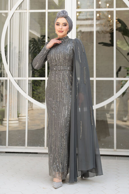 Modest Smoke Color Bridal Dress 49741FU - NEVA STYLE