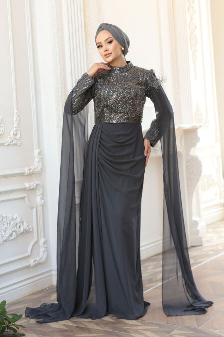 Modest Smoke Color Bridesmaid Dress 52592FU - NEVA STYLE