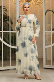 Modest Smoke Color Chiffon Long Sleeve Dresses 50356FU - 2