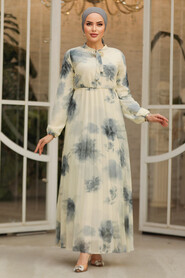 Modest Smoke Color Chiffon Long Sleeve Dresses 50356FU - 3