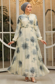 Modest Smoke Color Chiffon Long Sleeve Dresses 50356FU - 1