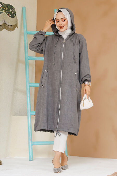 Modest Smoke Color Coat 70792FU - NEVA STYLE