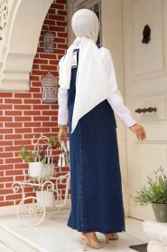 Modest Navy Blue Denim Dress 19011L - 3