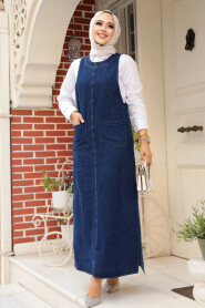 Modest Navy Blue Denim Dress 19011L - 2