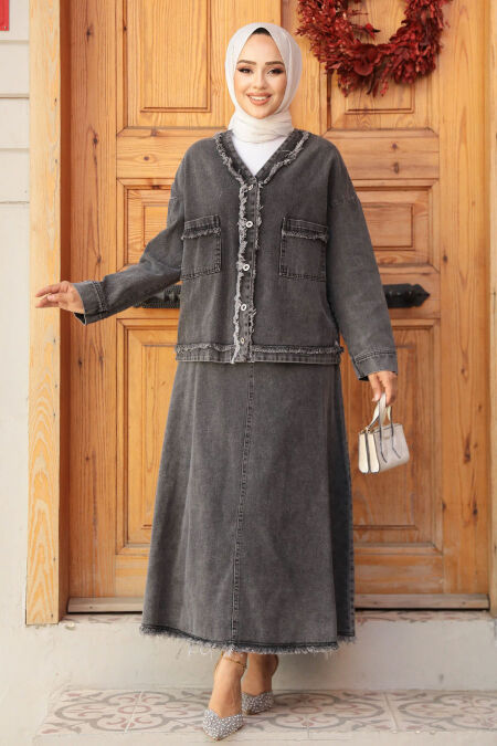 Modest Smoke Color Denim Dual Suit 19012FU - NEVA STYLE