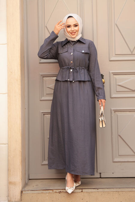 Modest Smoke Color Dual Suit Dress 44651FU - NEVA STYLE