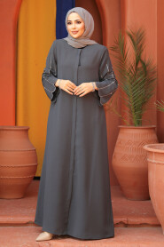 Modest Smoke Color Dubai Abaya 2634FU - 2