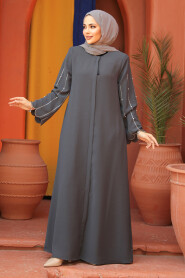 Modest Smoke Color Dubai Abaya 2634FU - 3