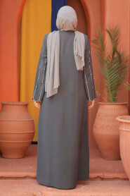 Modest Smoke Color Dubai Abaya 2634FU - 4