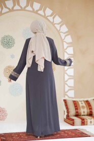 Modest Smoke Color Dubai Abaya 29112FU - 3