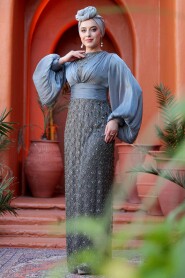 Modest Smoke Color Engagement Gown 4961FU - 2