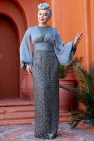 Modest Smoke Color Engagement Gown 4961FU - 3