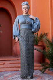 Modest Smoke Color Engagement Gown 4961FU - 4