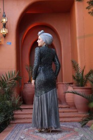 Modest Smoke Color Evening Dress 52057FU - 5