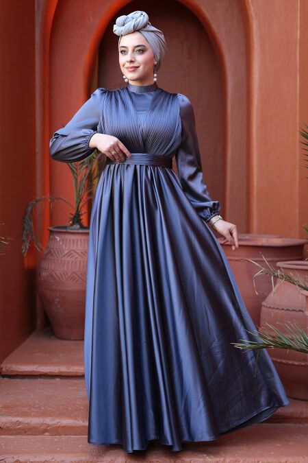 Modest Smoke Color Evening Gown 23821FU - NEVA STYLE