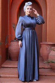 Modest Smoke Color Evening Gown 23821FU - 4