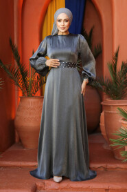 Modest Smoke Color Evening Long Dress 23302FU - 3