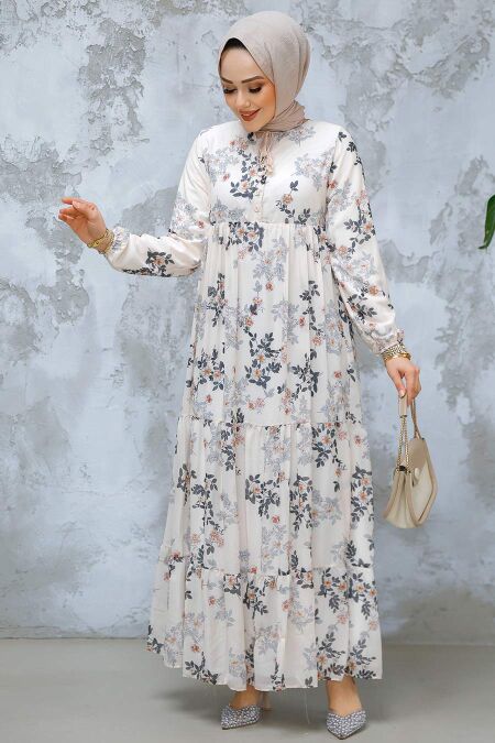 Modest Smoke Color Floral Maxi Dress 22054FU - NEVA STYLE