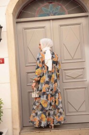 Modest Smoke Color Flower Long Dress 22056FU - 3