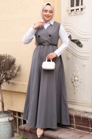 Modest Smoke Color Gilet Dress 30284FU - 2