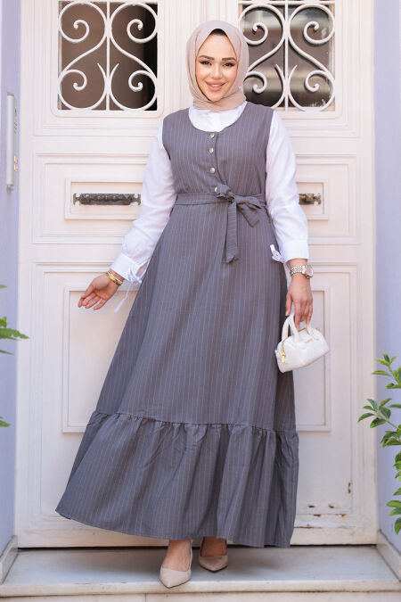 Modest Smoke Color Gilet Dress 70501FU - NEVA STYLE