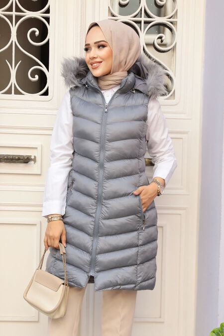 Modest Smoke Color İnflatable Vest 80171FU - NEVA STYLE