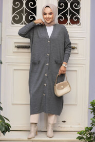 Modest Smoke Color Knitwear Cardigan 30582FU - 2