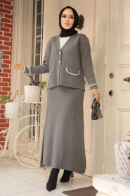 Modest Smoke Color Knitwear Dual Skirt Suit 24204FU - 2