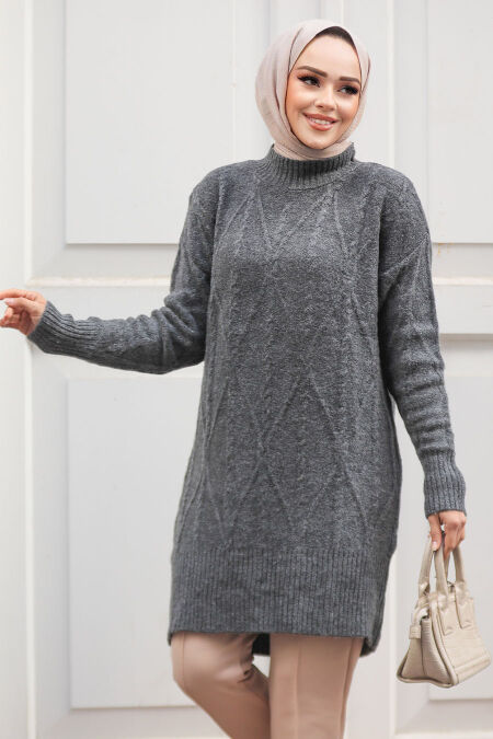 Modest Smoke Color Knitwear Jumper 20061FU - NEVA STYLE