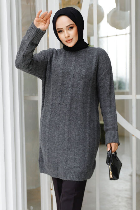 Modest Smoke Color Knitwear Jumper Top 20051FU - NEVA STYLE