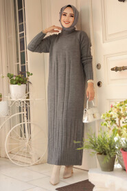 Modest Smoke Color Long Knitwear Dress 31230FU - 2