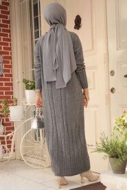 Modest Smoke Color Long Knitwear Dress 31230FU - 3